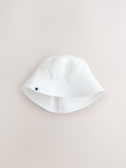 White and Blue Woven Baby Bucket Hats 2 Pack - Size 50cm (First Size)