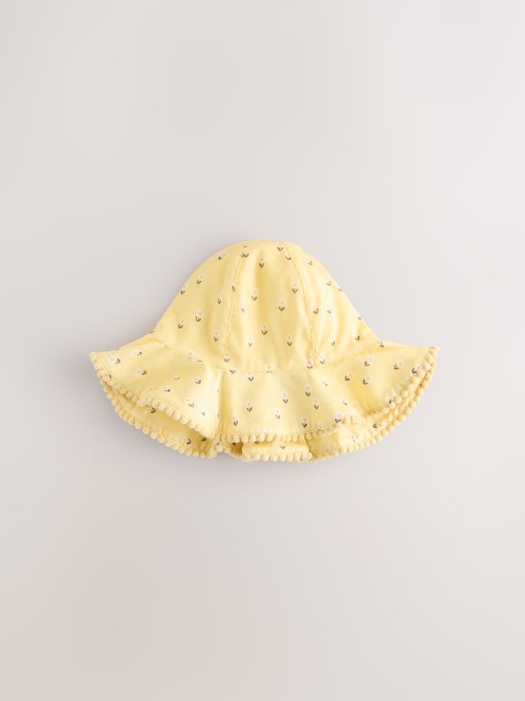 Yellow Floral Broderie and Grey Gingham Baby Bucket Hats 2 Pack (0mths-2yrs)