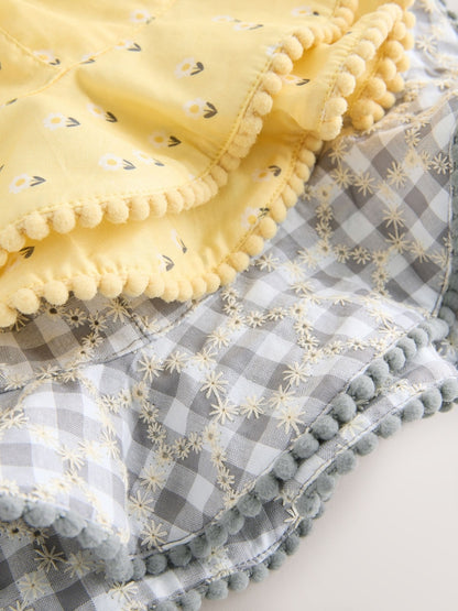 Yellow Floral Broderie and Grey Gingham Baby Bucket Hats 2 Pack (0mths-2yrs)