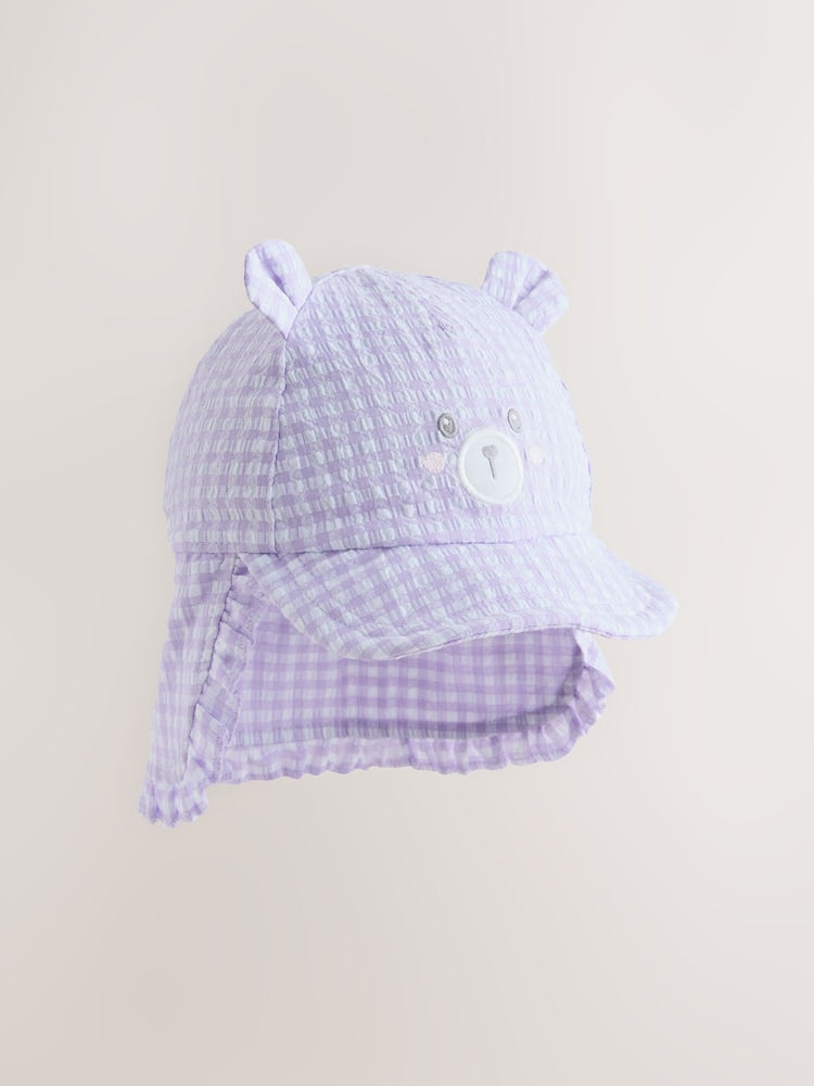 Purple Gingham Baby Embroidered Bear Legionnaire Hat - Up To 3 Months (50 - 62cm)