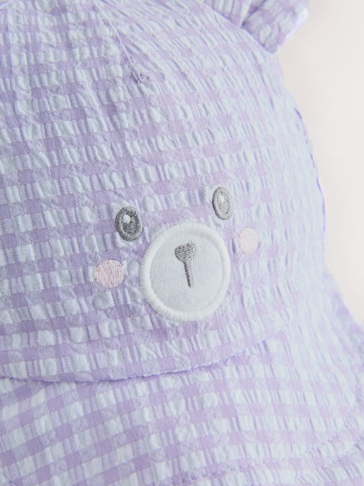 Purple Gingham Baby Embroidered Bear Legionnaire Hat