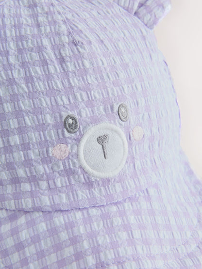 Purple Gingham Baby Embroidered Bear Legionnaire Hat