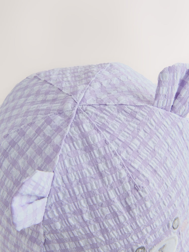 Purple Gingham Baby Embroidered Bear Legionnaire Hat