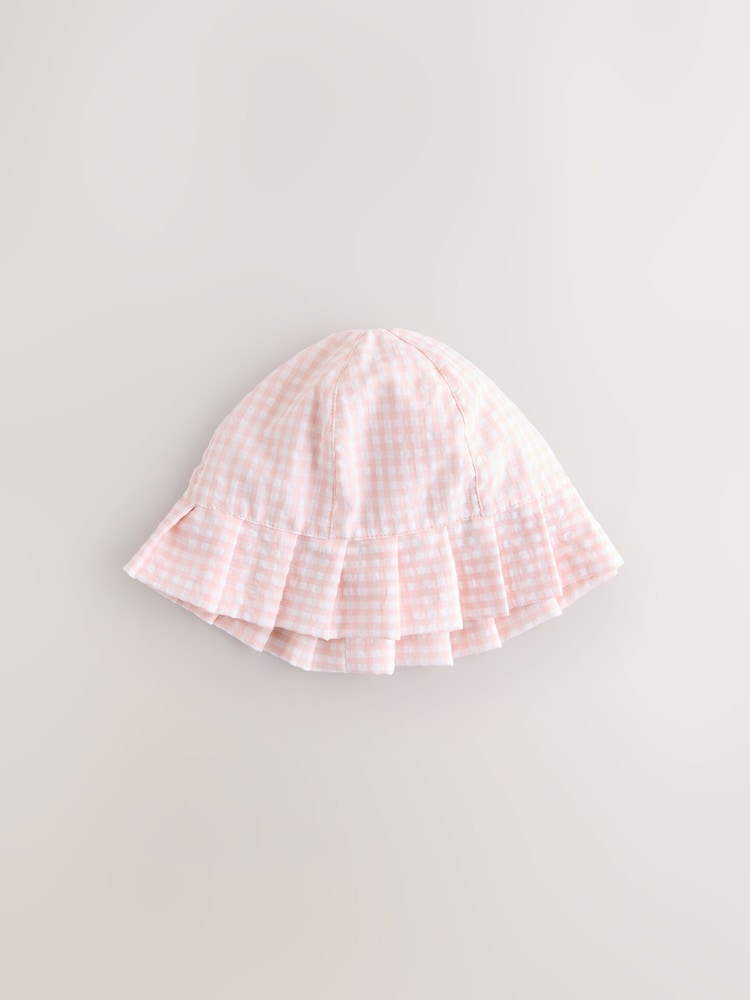 Pink Floral and Gingham Baby Woven Bucket Hats 2 Pack (0mths-2yrs)