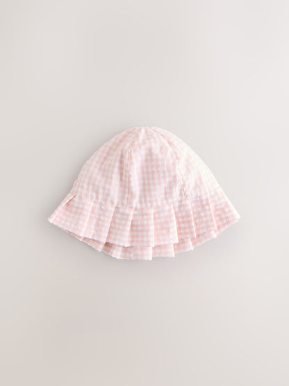 Pink Floral and Gingham Baby Woven Bucket Hats 2 Pack (0mths-2yrs)