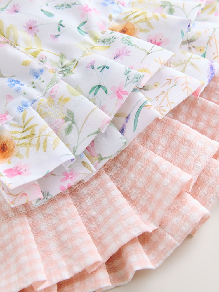 Pink Floral and Gingham Baby Woven Bucket Hats 2 Pack (0mths-2yrs)