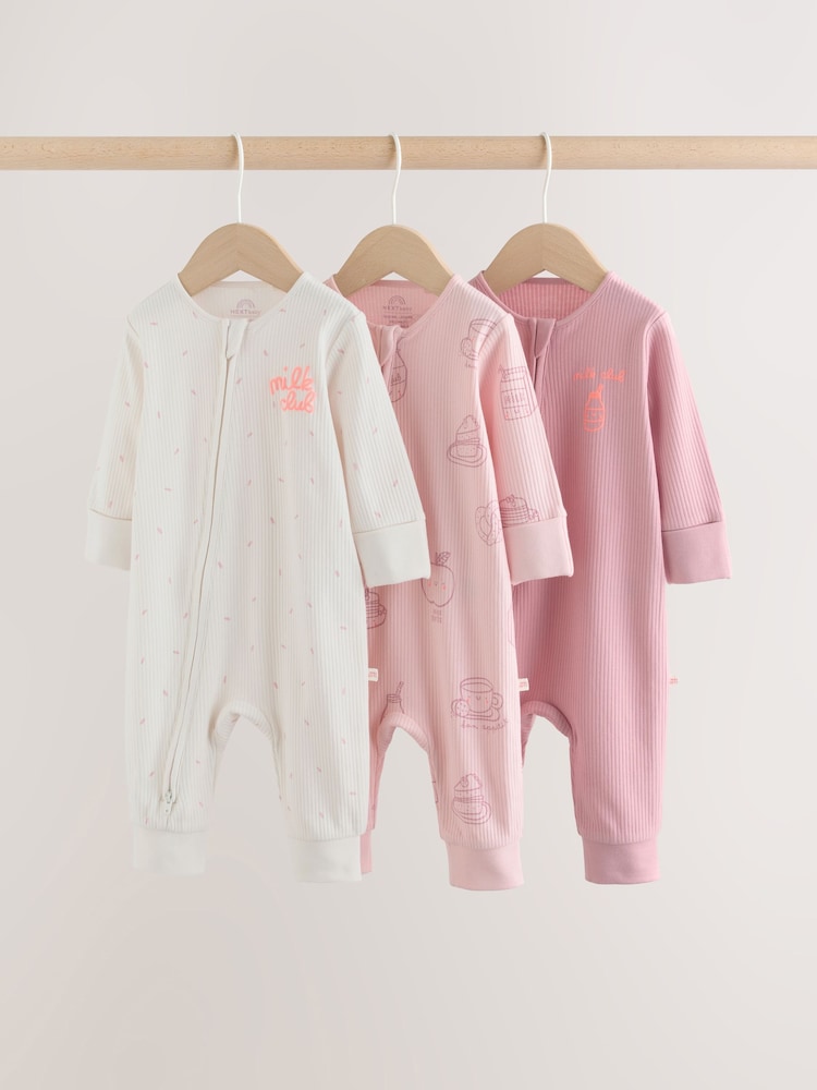 Pink Two Way Zip Baby Sleepsuit 3 Pack (0mths-3yrs)