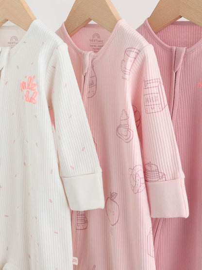 Pink Two Way Zip Baby Sleepsuit 3 Pack (0mths-3yrs)