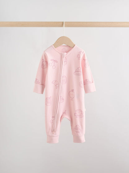 Pink Two Way Zip Baby Sleepsuit 3 Pack (0mths-3yrs)