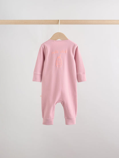 Pink Two Way Zip Baby Sleepsuit 3 Pack (0mths-3yrs)