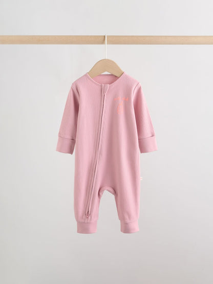 Pink Two Way Zip Baby Sleepsuit 3 Pack (0mths-3yrs)