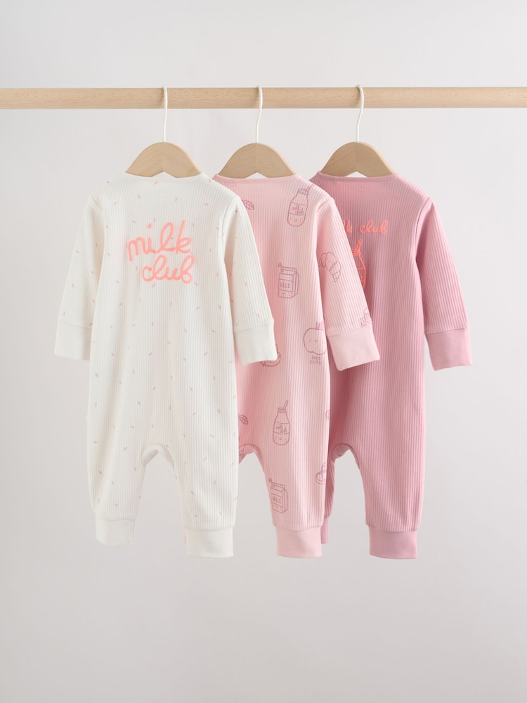 Pink Two Way Zip Baby Sleepsuit 3 Pack (0mths-3yrs)