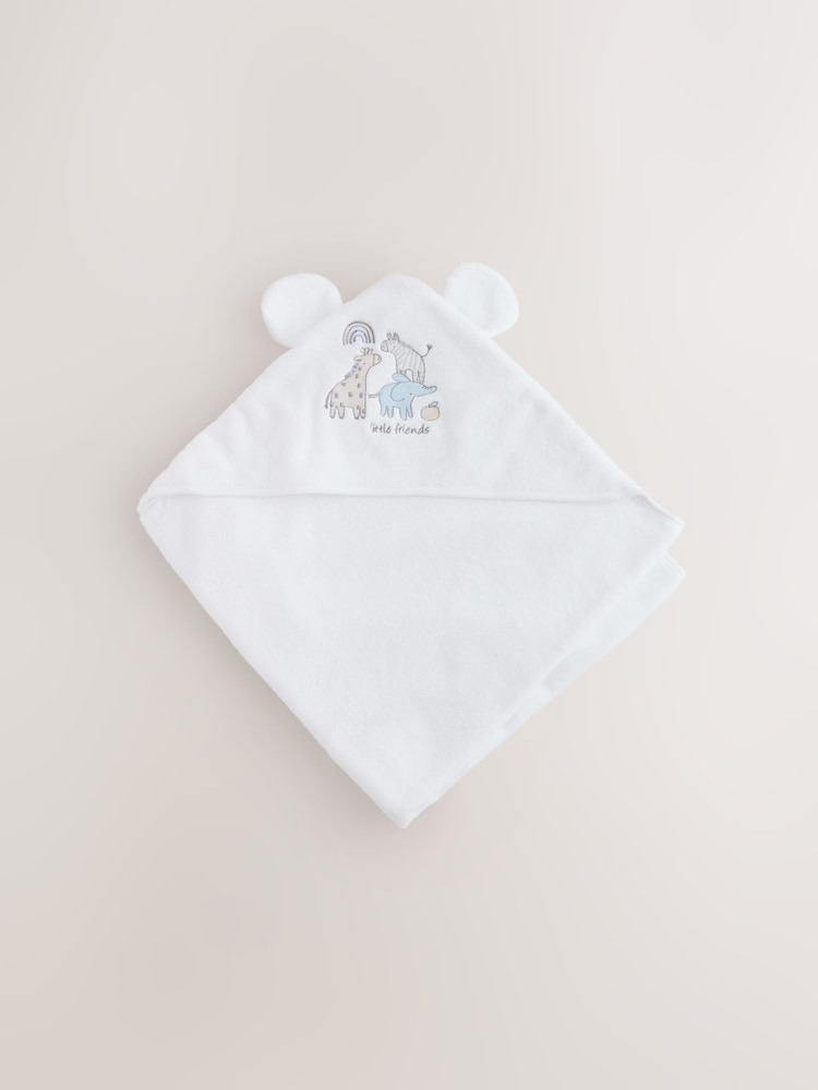 White Safari Animals Hooded Baby Towel - Size One