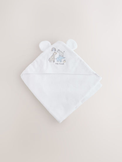 White Safari Animals Hooded Baby Towel - Size One