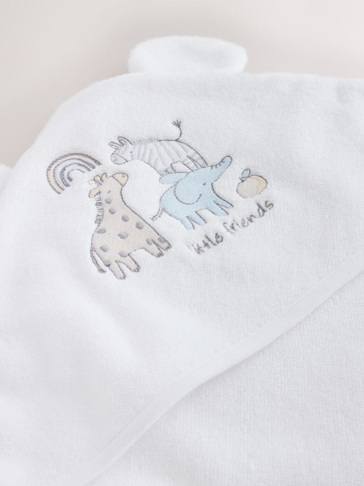 White Safari Animals Hooded Baby Towel - Size One
