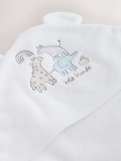 White Safari Animals Hooded Baby Towel - Size One