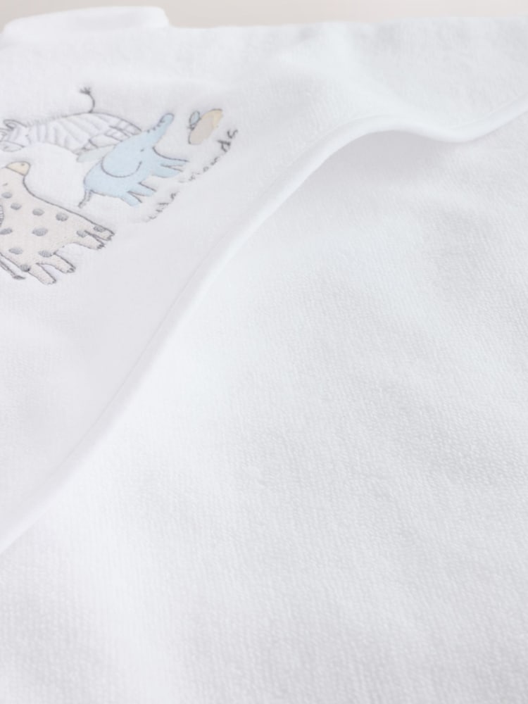 White Safari Animals Hooded Baby Towel - Size One