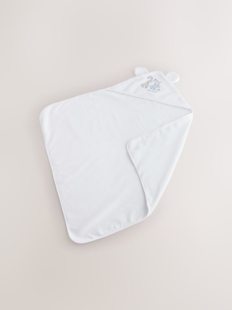 White Safari Animals Hooded Baby Towel - Size One