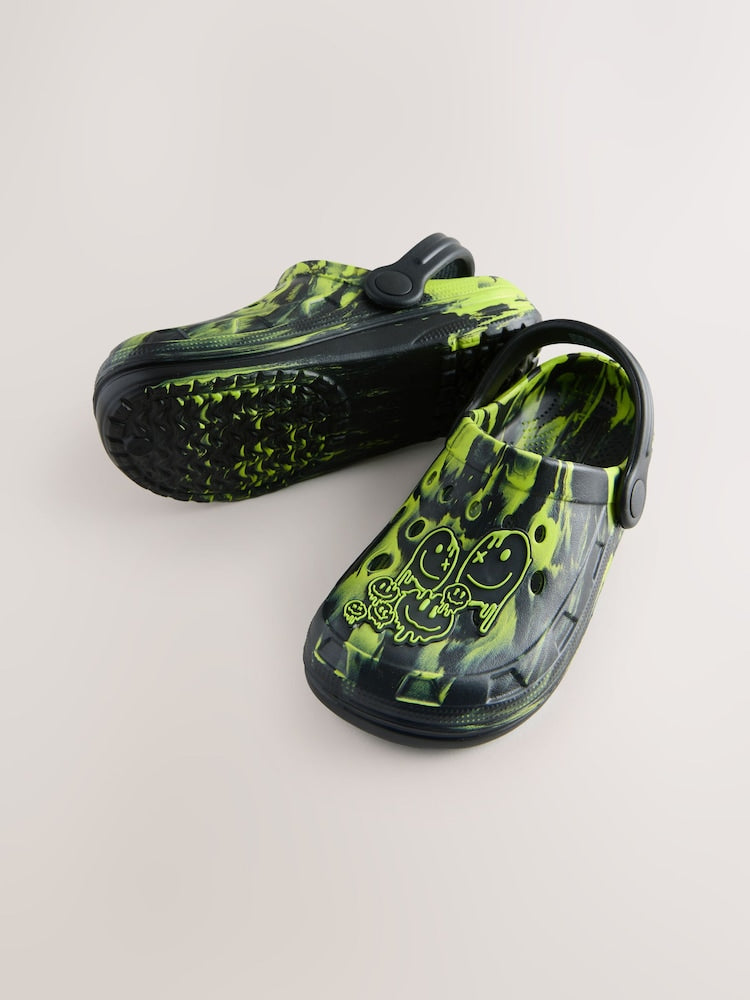 Black/Green Marble Clogs