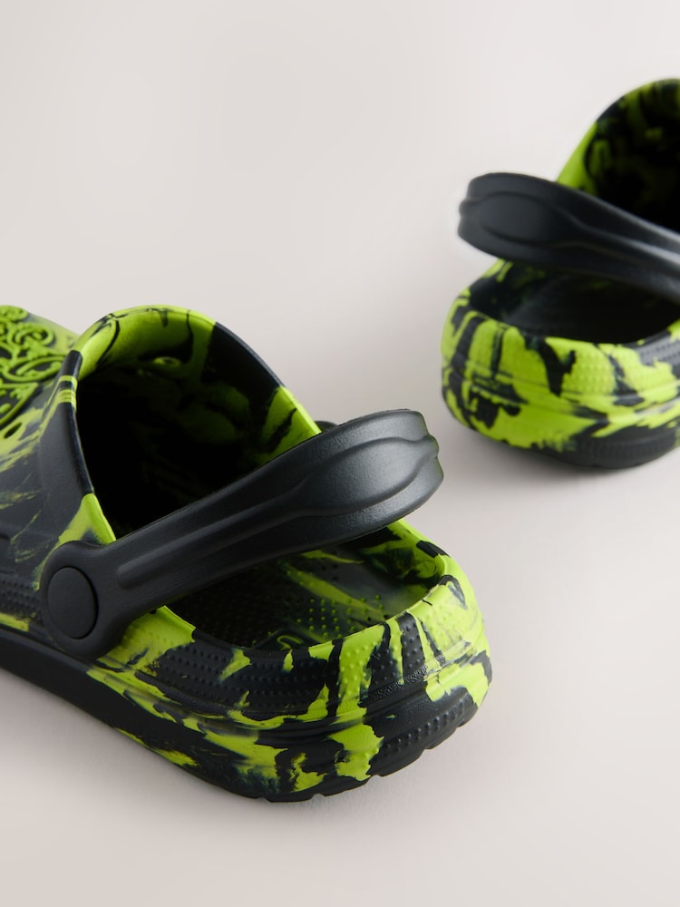 Black/Green Marble Clogs