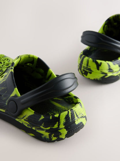 Black/Green Marble Clogs