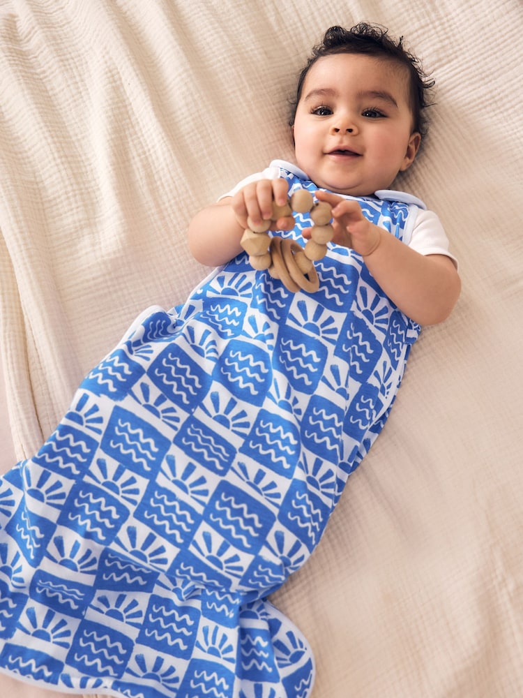 Blue Waves Checkerboard 0.5 Tog Sleeveless Baby Sleep Bag