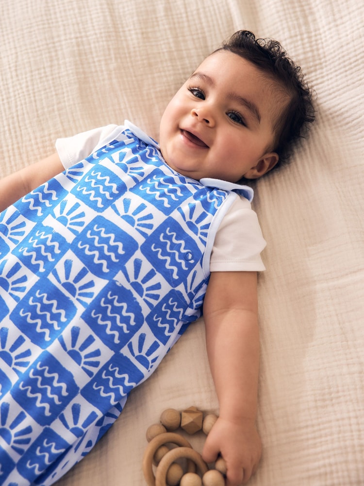 Blue Waves Checkerboard 0.5 Tog Sleeveless Baby Sleep Bag