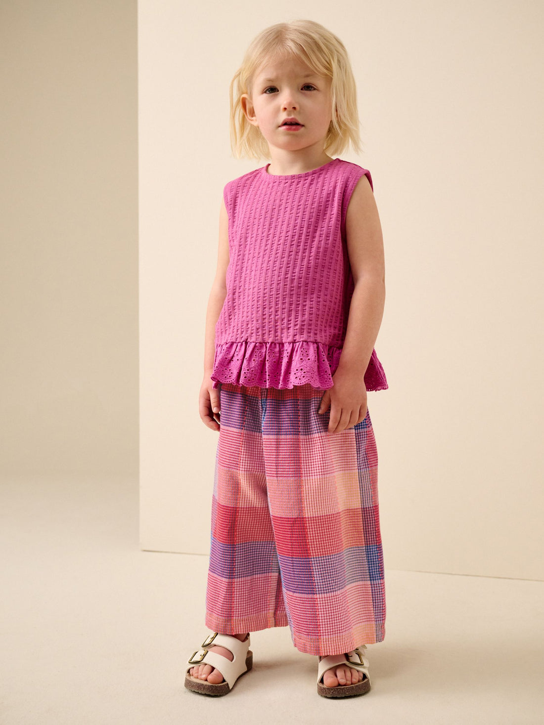 Bright Pink Multi Check Pullon Barrel Trousers (3mths-7yrs)