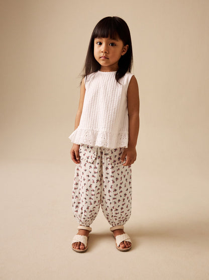 Cream/Pink Floral Ditsy Pull On Trousers (3mths-7yrs) - Size 3-6 Months (62-68cm)