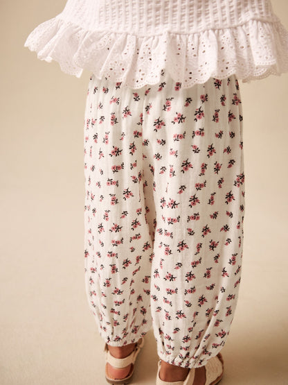 Cream/Pink Floral Ditsy Pull On Trousers (3mths-7yrs) - Size 3-6 Months (62-68cm)