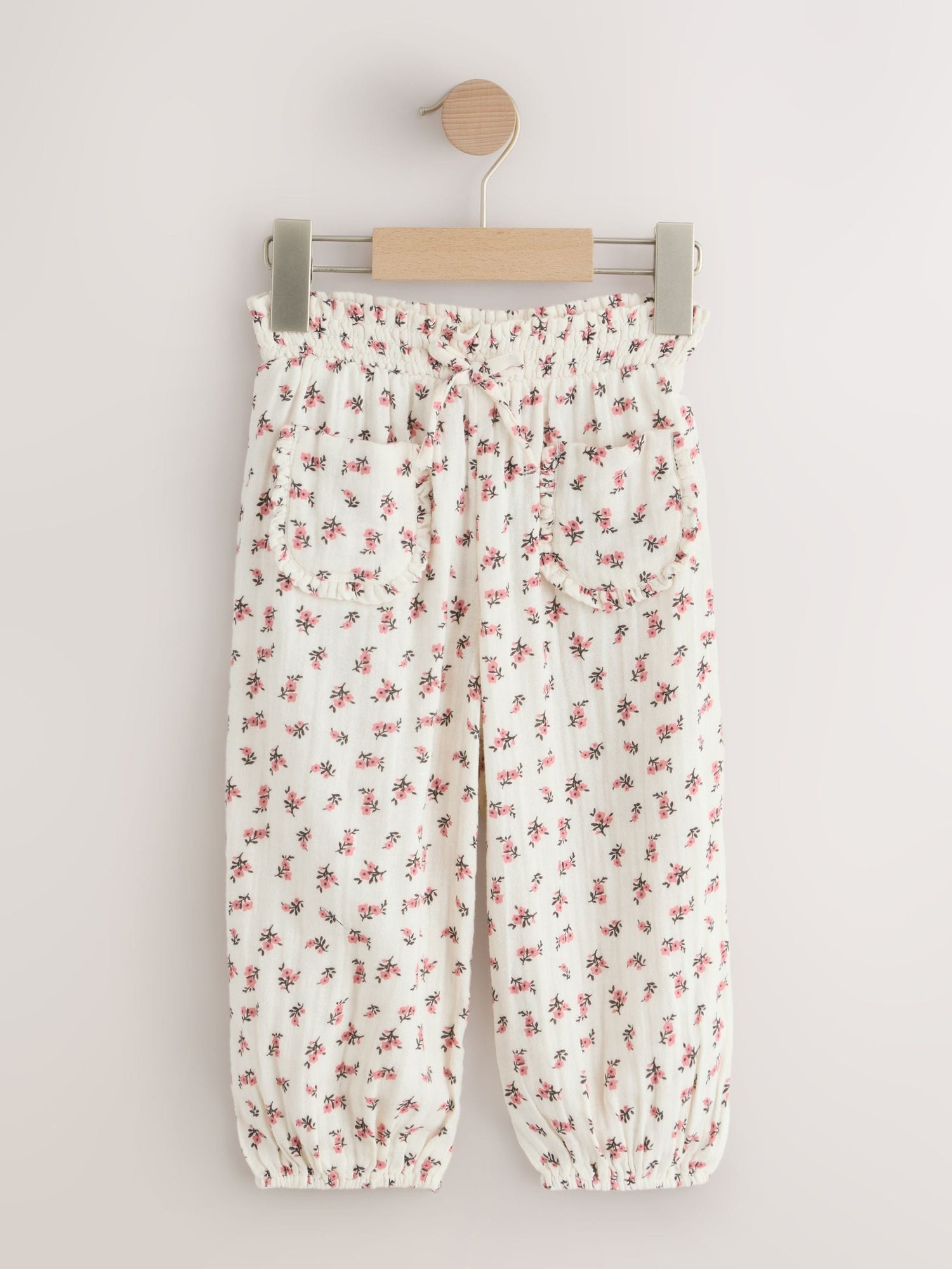Cream/Pink Floral Ditsy Pull On Trousers (3mths-7yrs) - Size 3-6 Months (62-68cm)