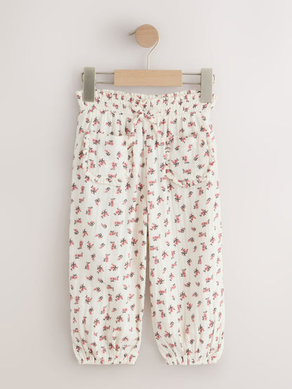 Cream/Pink Floral Ditsy Pull On Trousers (3mths-7yrs) - Size 3-6 Months (62-68cm)