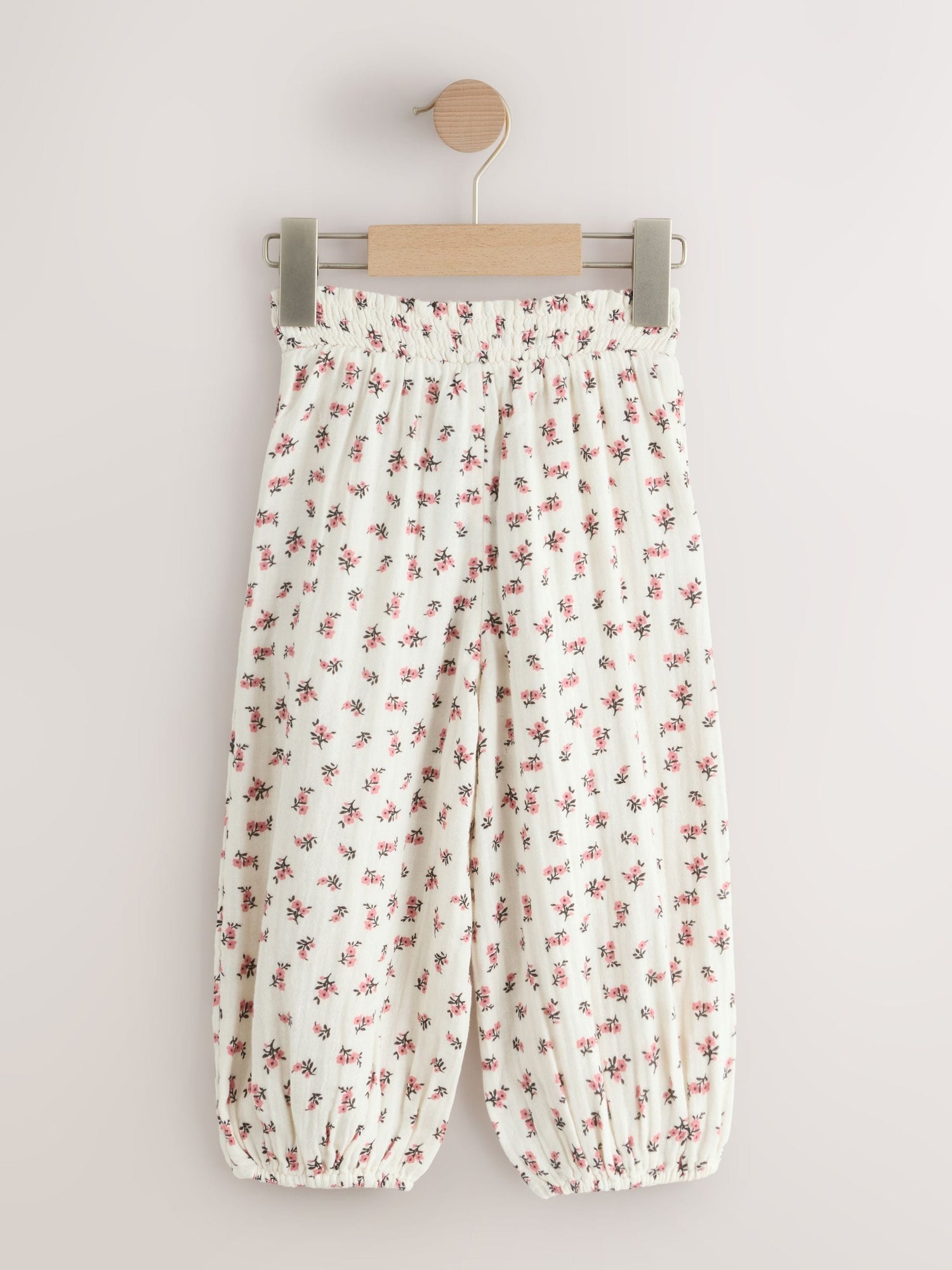Cream/Pink Floral Ditsy Pull On Trousers (3mths-7yrs) - Size 3-6 Months (62-68cm)