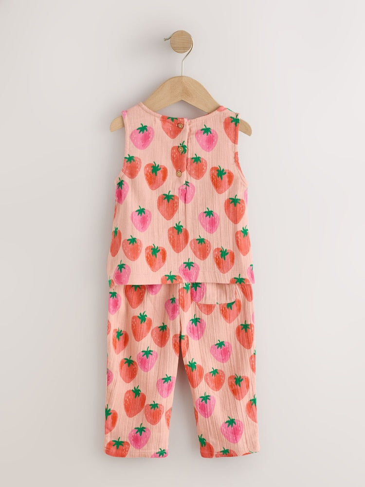Pink Strawberry Print Top &amp; Trousers Set (3mths-7yrs)