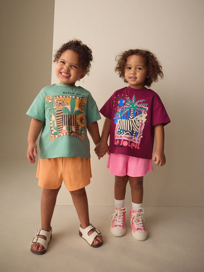 Purple/Orange Top &amp; Shorts Set 2 Pack (3mths-7yrs) - Purple/Orange / 12-18 Months (80-86cm)