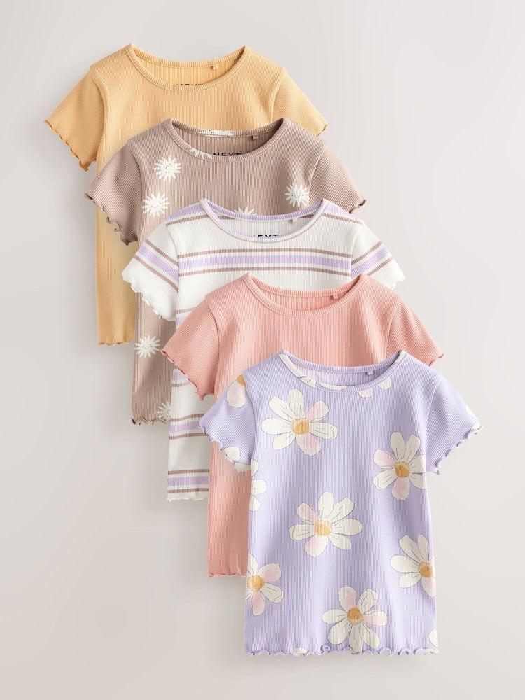 Neutral Ribbed Short Sleeve Tops 5 Pack (3mths-7yrs) - Size 3-6 Months (62-68cm) - Neutral Ribbed