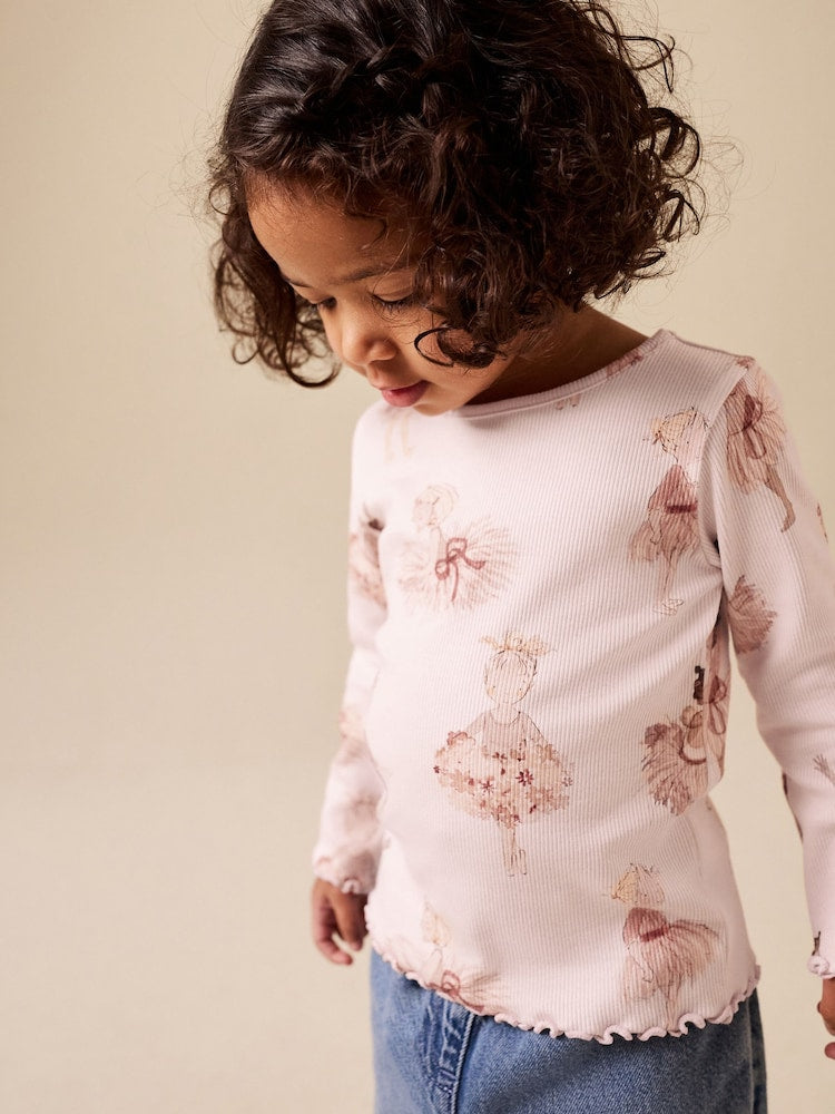 Pink Ballerina Rib Long Sleeve Top (3mths-7yrs) - Pink Ballerina Rib Long Sleeve / 12-18 Months (80-86cm)
