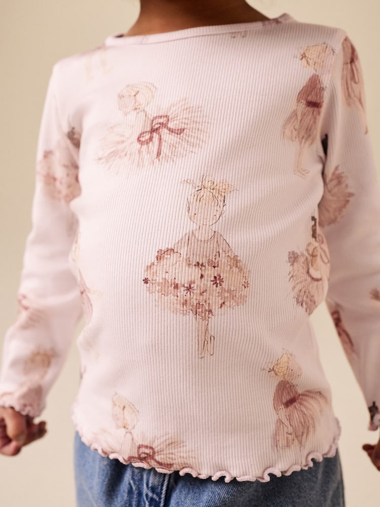 Pink Ballerina Rib Long Sleeve Top (3mths-7yrs)