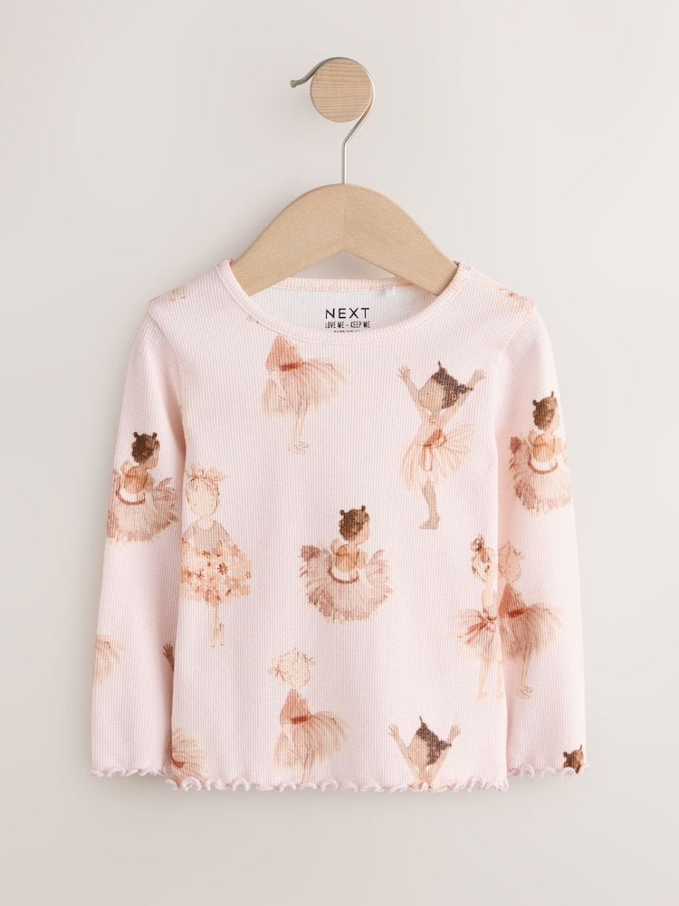 Pink Ballerina Rib Long Sleeve Top (3mths-7yrs)