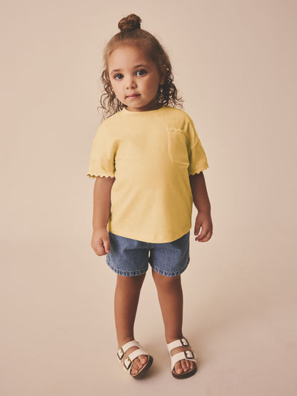 Yellow Short Sleeve Ric Rac Trim T-Shirt (3mths-7yrs) - Size 3-6 Months (62-68cm) - Default 1