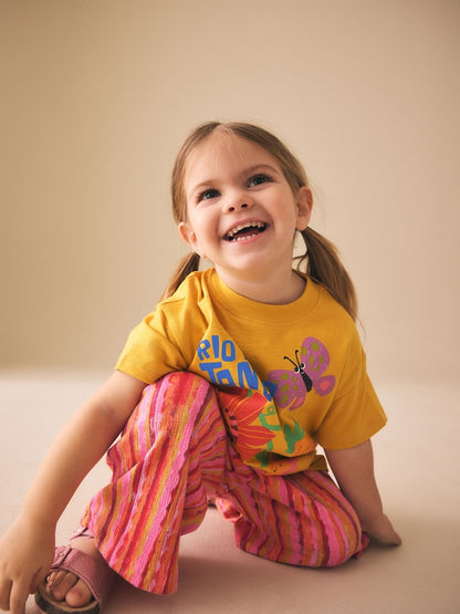 Ochre Yellow Short Sleeve T-Shirt and Wide Leg Trousers Set (3mths-7yrs)
