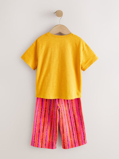 Ochre Yellow Short Sleeve T-Shirt and Wide Leg Trousers Set (3mths-7yrs)
