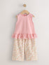 Pink Flower Broiderie Vest and Wide Trousers Set (3mths-7yrs) - Pink Flower Broiderie Vest and Wide / 12-18 Months (80-86cm)