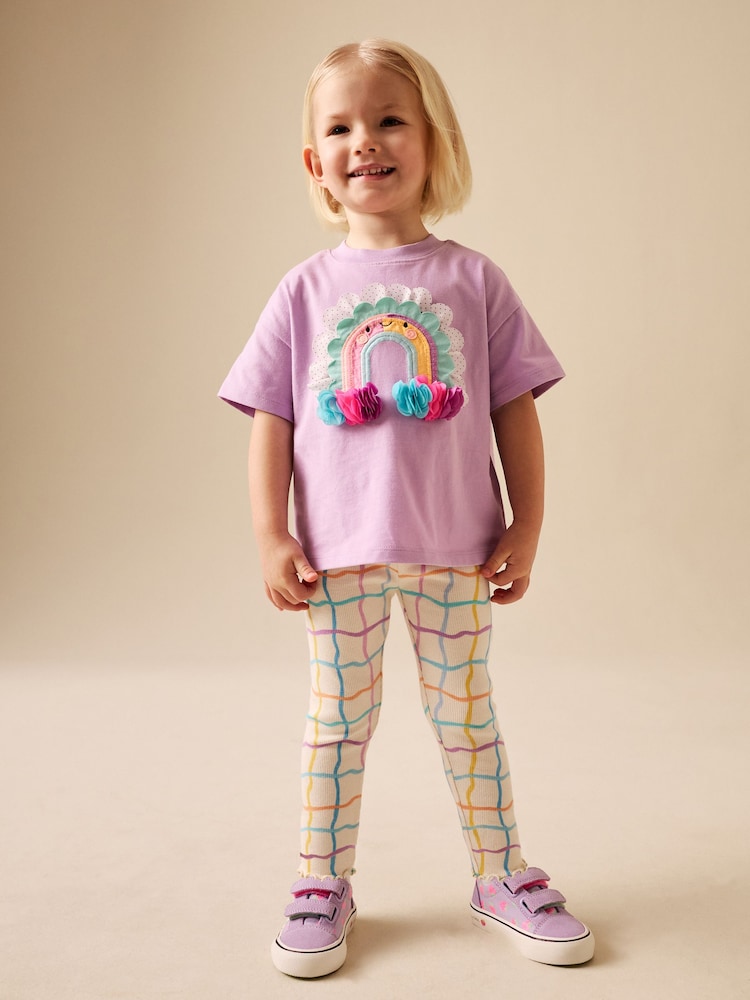 Lilac Purple Rainbow Short Sleeve Top and Leggings Set (3mths-7yrs) - Lilac Purple Rainbow / 12-18 Months (80-86cm)