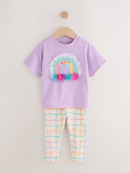 Lilac Purple Rainbow Short Sleeve Top and Leggings Set (3mths-7yrs)