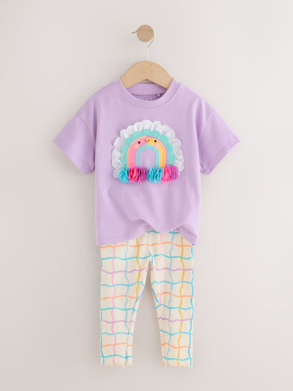 Lilac Purple Rainbow Short Sleeve Top and Leggings Set (3mths-7yrs)