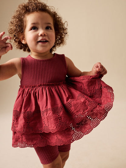 Chocolate Brown Broderie Peplum Vest and Cycle Shorts Set (3mths-7yrs) - Chocolate Brown / 12-18 Months (80-86cm)