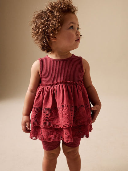 Chocolate Brown Broderie Peplum Vest and Cycle Shorts Set (3mths-7yrs)
