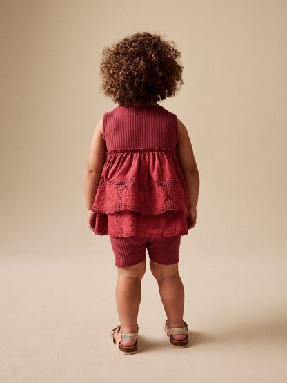 Chocolate Brown Broderie Peplum Vest and Cycle Shorts Set (3mths-7yrs)