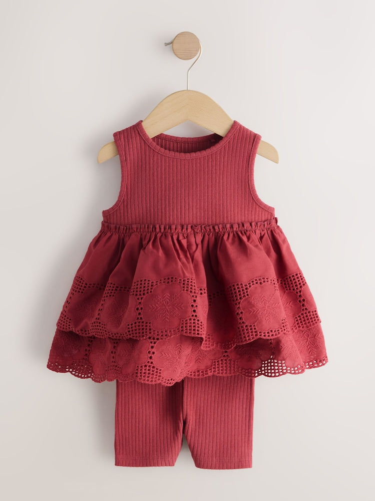 Chocolate Brown Broderie Peplum Vest and Cycle Shorts Set (3mths-7yrs)